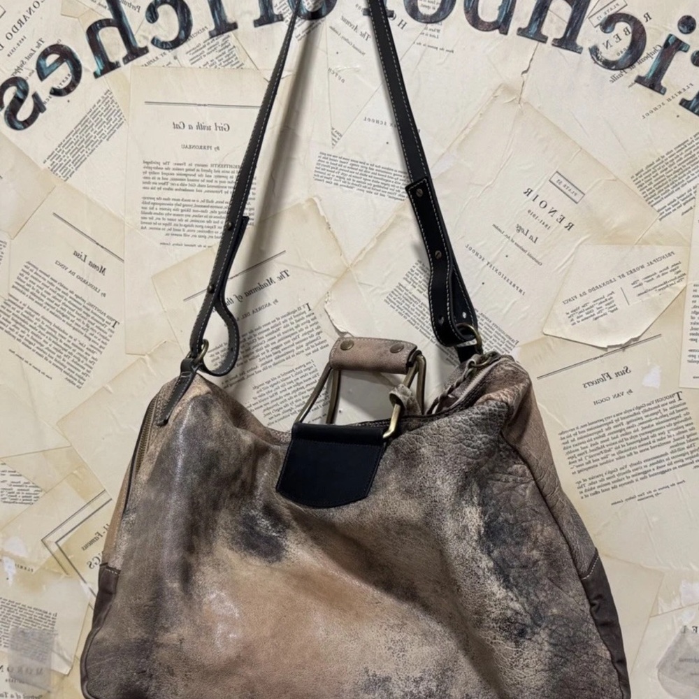Free People Ash Leather Weekender Bag We The Free Distressed Desert Taupe - Picture 7 of 12